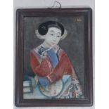 A Chinese 19th century reverse glass painted portrait of a lady, H.28.5cm W.38.5cm