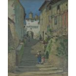 Percy Robert Craft (1856-1934), Escalier Pater Noster, Cordes, France, oil on board, signed lower