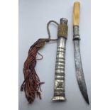 A 19th century Burmese silver encased dagger (Dha Hmyaung) with ivory hilt, Shan People, Burma, L.