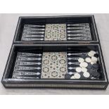 A North African bone and mother of pearl inlaid Backgammon set