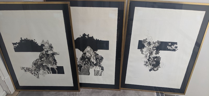 A collection of signed lithographs by Shane Weare and two Katie Blackmore paintings