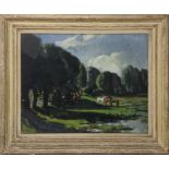 Petah King (early 20th century British), Flooded Pastures, oil on canvas, signed and dated 37