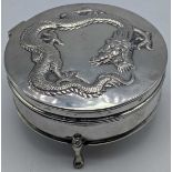 A Chinese silver pin dish, etched dragon, 96g, L.15.5cm