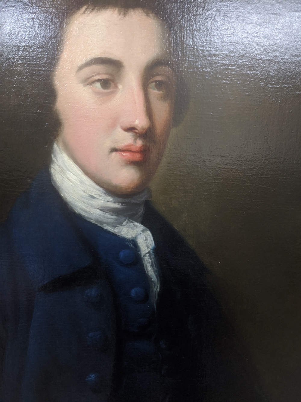 Nathaniel Hone The Elder (Irish, 1718-1784), portrait of a gentleman, oil on canvas, remnants of a - Image 6 of 6