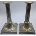 A pair of Swedish silver column candlesticks, Stockholm, 1932, 455g, H.18.5cm