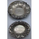 Two Indonesian white metal dishes, marks to base, 377g, D.20.5cm and 14.5cm