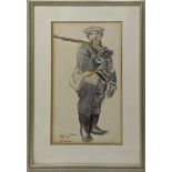 Rhoda Dawson (1897-1992), study of a shooter, pencil drawing with watercolour, signed in pen lower