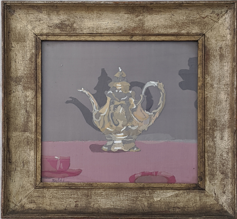 Mabel Maugham Beldy (early 20th century British), The Teapot, mixed media, signed in pen lower left,