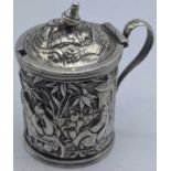 A late 19th century Chinese export silver mustard pot by Wang Hing, 49.3g, H.6cm