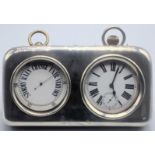 Garrards & Co. silver and leather cased goliath pocket watch and barometer, white metal cases, the