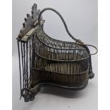 A Malay Quail trap (Jebak Puyuh) with carved wood and metal cage, Malay People, Malaysia or Southern