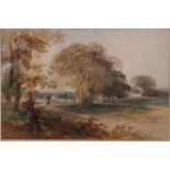 Thomas Colman Dibdin (British, 1810-1893), Horseman in a country landscape, watercolour, signed