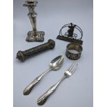 A collection of silver to include a pair of Dutch silver fork and spoon, a Dutch silver windmill