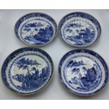 Four Chinese 19th century blue and white dishes, D.15.5cm