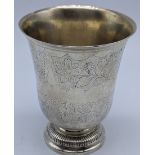 An early French silver beaker, etched floral decoration, 120g, H.10cm
