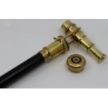 Ross of London 1917, walking stick with integrated collapsible telescopic lens pommel. L.94cm