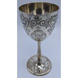 A Victorian silver goblet, etched designs, monogrammed, hallmarked Sheffield, maker Martin Hall &