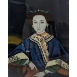 A Chinese 19th century reverse glass painting of a lady, H.59cm W.43cm