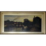 19th century British School, an industrial river scene, oil on canvas, H.61cm W.114cm