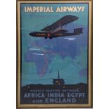 Imperial Airways poster, weekly service between Africa India Egypt and England, offset lithgoraph,