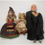 A Unis France 301 bisque doll, H.13cm, an Armand Marseille 309 bisque doll in a black dress with