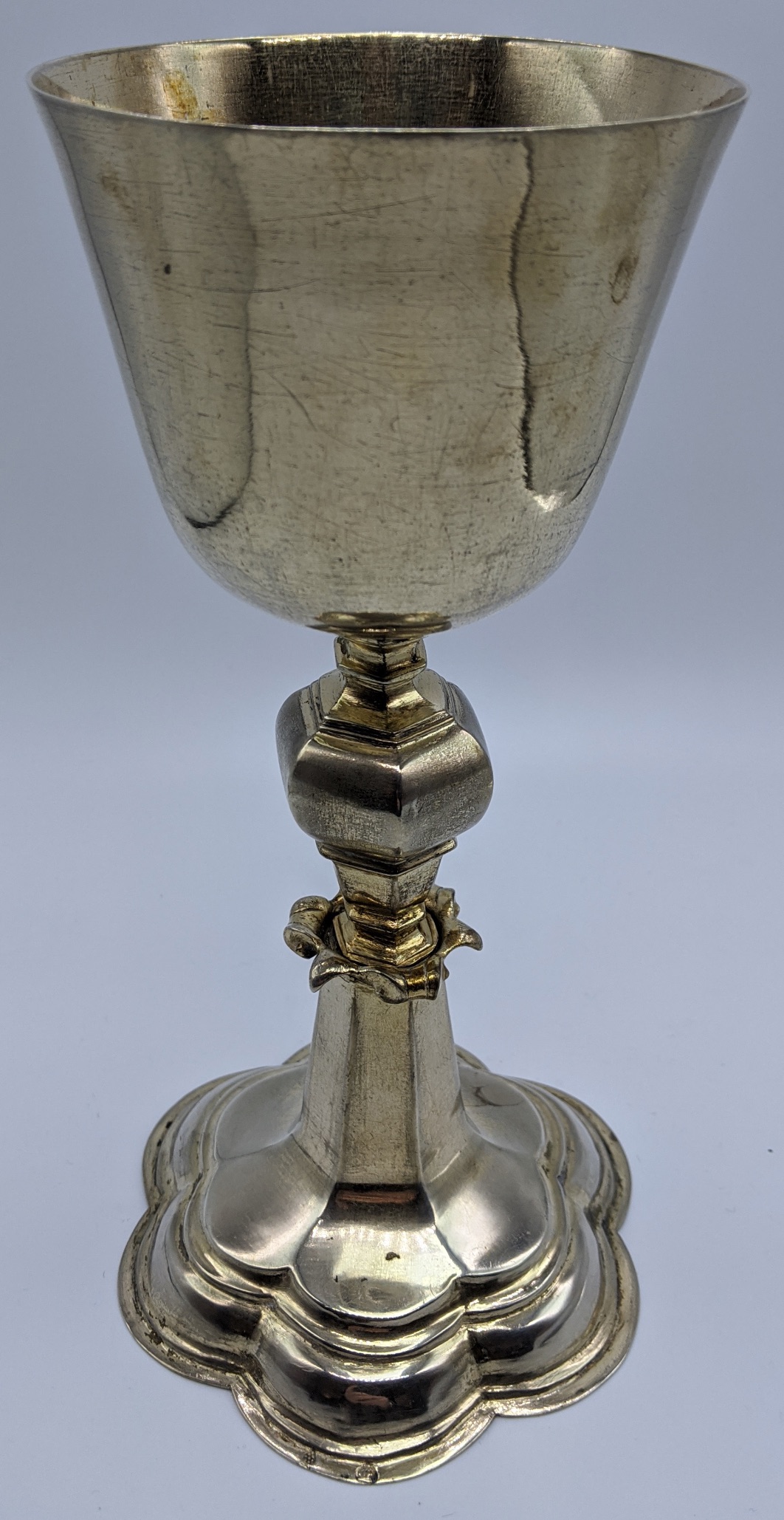 A 17th century German silver Augsburg chalice, 295g, H.20cm