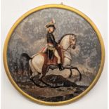 A 19th century reverse glass painted miniature of a French Cavalryman, possibly a young Napoleon,