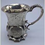An early Victorian silver mug, etched with floral decor, hallmarked Birmingham, 1854-55, 175g, H.