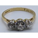 An 18ct yellow gold and platinum diamond ring, approx.1cts combined, 2g,