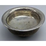 Late 18th/early 19th century Tibetan wooden eating bowl mounted with silver, H.5cm W.12.5cm