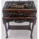 A 19th century Chinese hardwood chest on stand, H.65cm W.54cm D.36cm