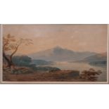 John Varley (1778-1842), A View of Snowdon with Lake and Figures in the Foreground, watercolour,