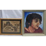M.Colgan, John Lennon, oil on canvas H.49cm W.39cm, together with a Beatles advert H.27cm W.37cm