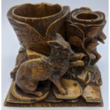 A Blackforest carved desktop stand depicting a fox, circa 1900, H.10cm W.13cm