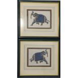 A pair of Indian gouaches of elephants, H.16cm W.20cm