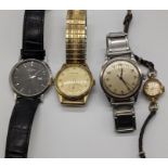 3 gents watches, Baume, Tissot and Rotary and a ladies Swiss watch