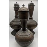 3 Sri Lankan or South Indian 18th or 19th century bronze water flasks, H.35cm (largest)