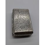 A Victorian silver snuff box/card case combined, etched scrolling decoration, vacant cartouche,