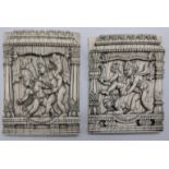 Two 19th century Indian ivory plaques featuring erotic Kamasutra scenes, Rajasthan, India, H.10cm