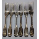 A set of 6 early Victorian silver forks, bird crests, hallmarked London, 1857, maker Elizabeth