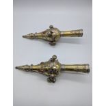 A pair of gilt silver Torah bells (Rimonim), decorated with turquoise and orange stones, possibly