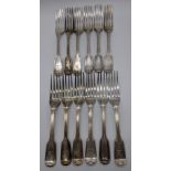 12 Victorian silver forks, bird crest, hallmarked London, L.7.5cm