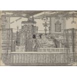 P.Liddy, Irish synagogue, etching laid on board