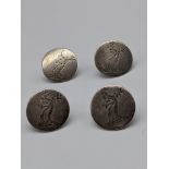 A set of four Georgian Irish silver buttons, stag head crests, hallmarked Dublin, 21g, D.2.5cm