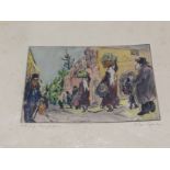 Milein Cosman (1921,2017), street scene, coloured etching, signed in pencil, artists proof