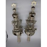 A pair of silver Torah bells (Rimonim), the finials in the form of the Star of David, hallmarked