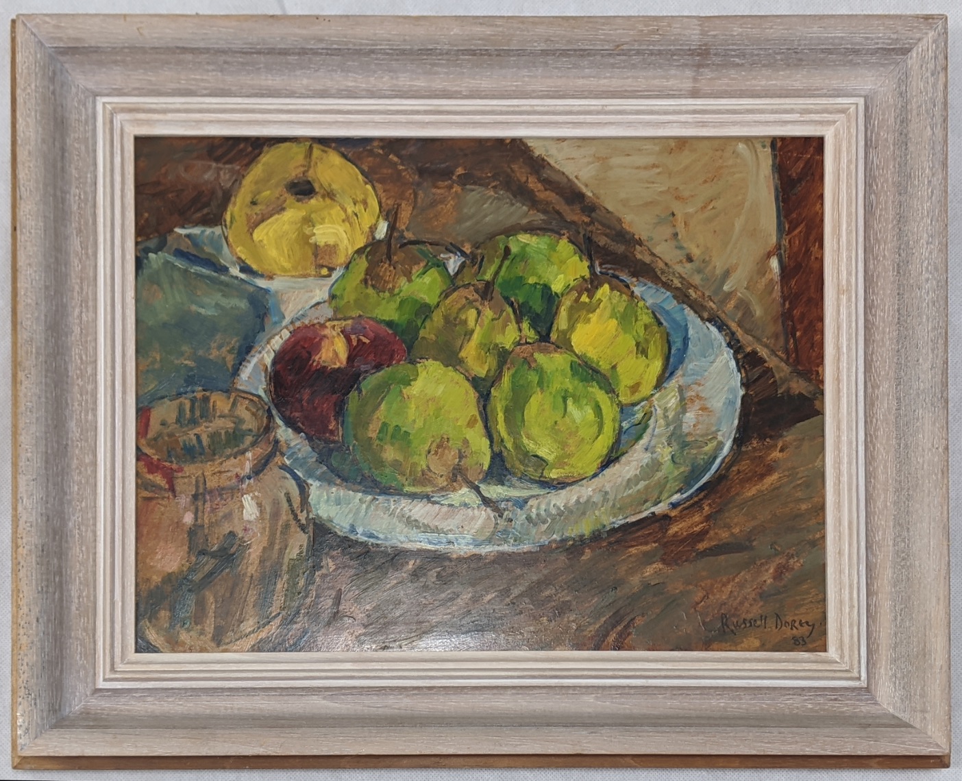 Russell Dorey (20th century British School), Still Life of Pears, 1983, oil on board, signed lower - Image 2 of 4