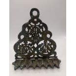 A 19th century bronze oil lamp channukah menorah, H.18cm