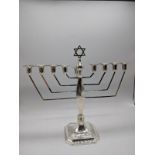 A silver menorah, Star of David finial, hallmarked Birmingham, 1963, 262g, H.23.5cm