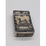 An early 19th century Russian silver pill/snuff box, etched decoration to outer, the gilt interior